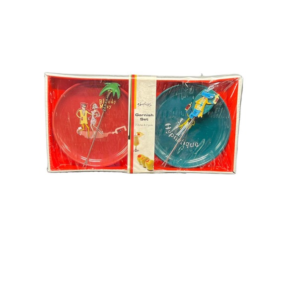 Shonfeld's Cocktail Garnish Set 2 Dishes 2 Picks Retro Design - Picture 4 of 4